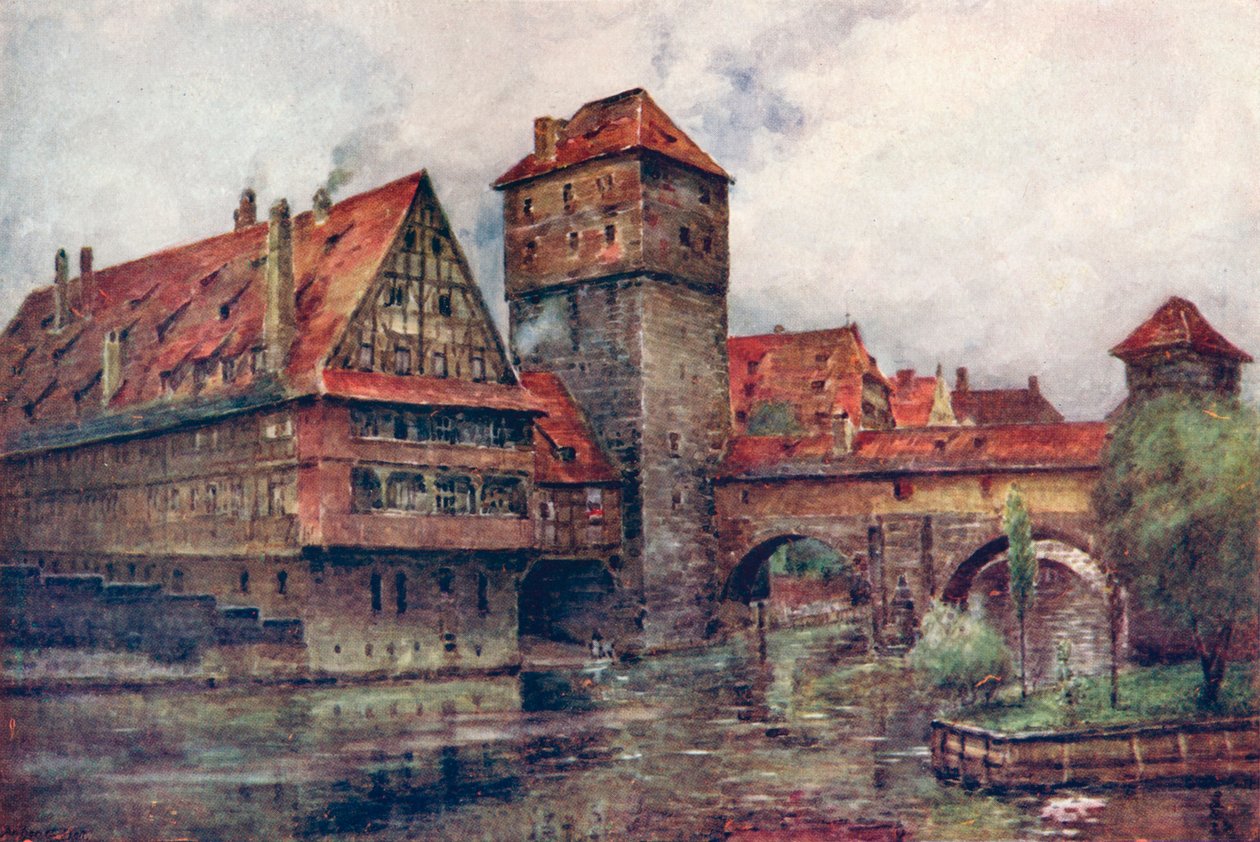 Il Henkersteg, con il Wasserturm, Norimberga, Germania, c. 1905 da AG Bell
