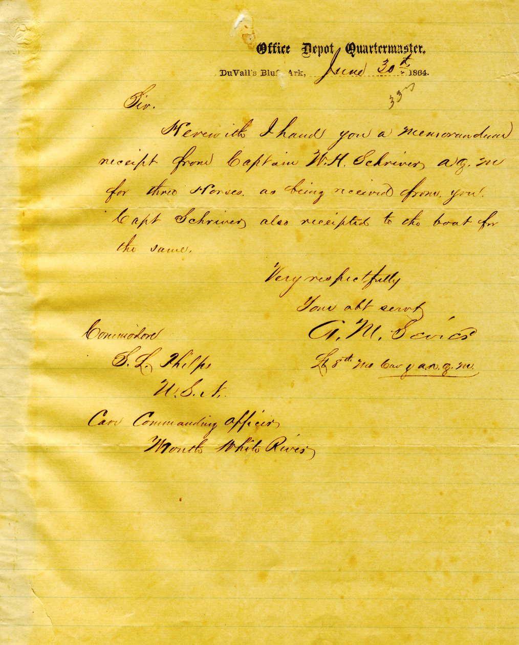 Lettera di A. M. Sevier, Duvall