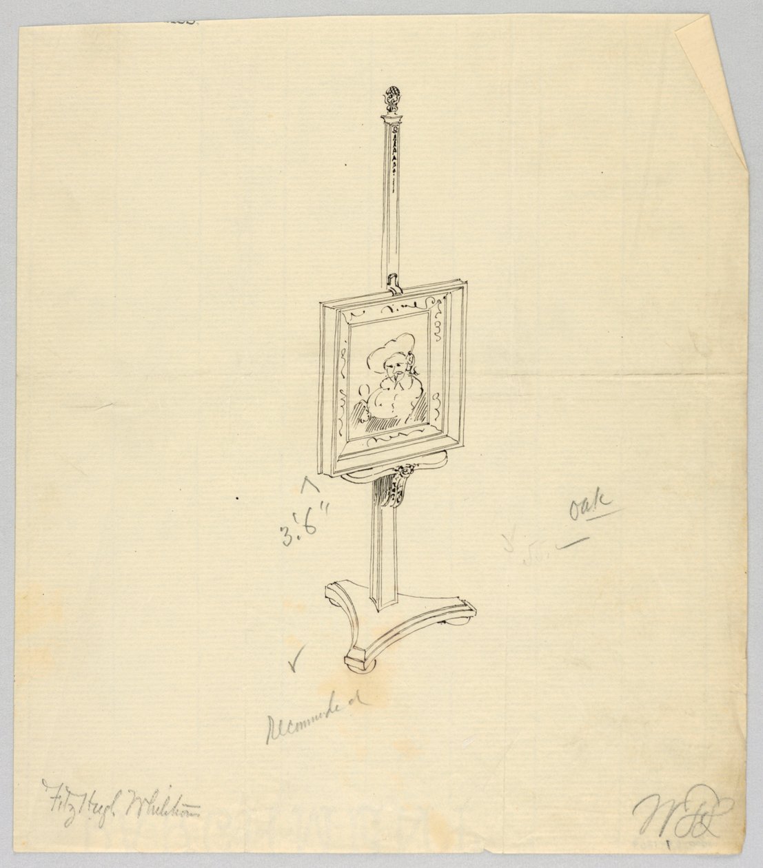 Progetto per un cavalletto da pittura in quercia da A.N. Davenport Co.