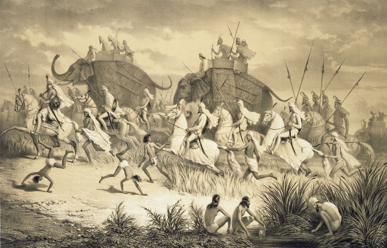 Cavalcata di capi Sikh su elefanti, da 