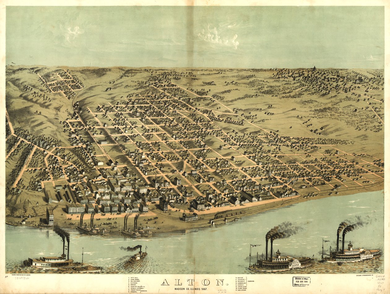 Alton, Madison Co., Illinois 1867. LOC 73693340 da A.; Chicago Lithographing Co. Ruger