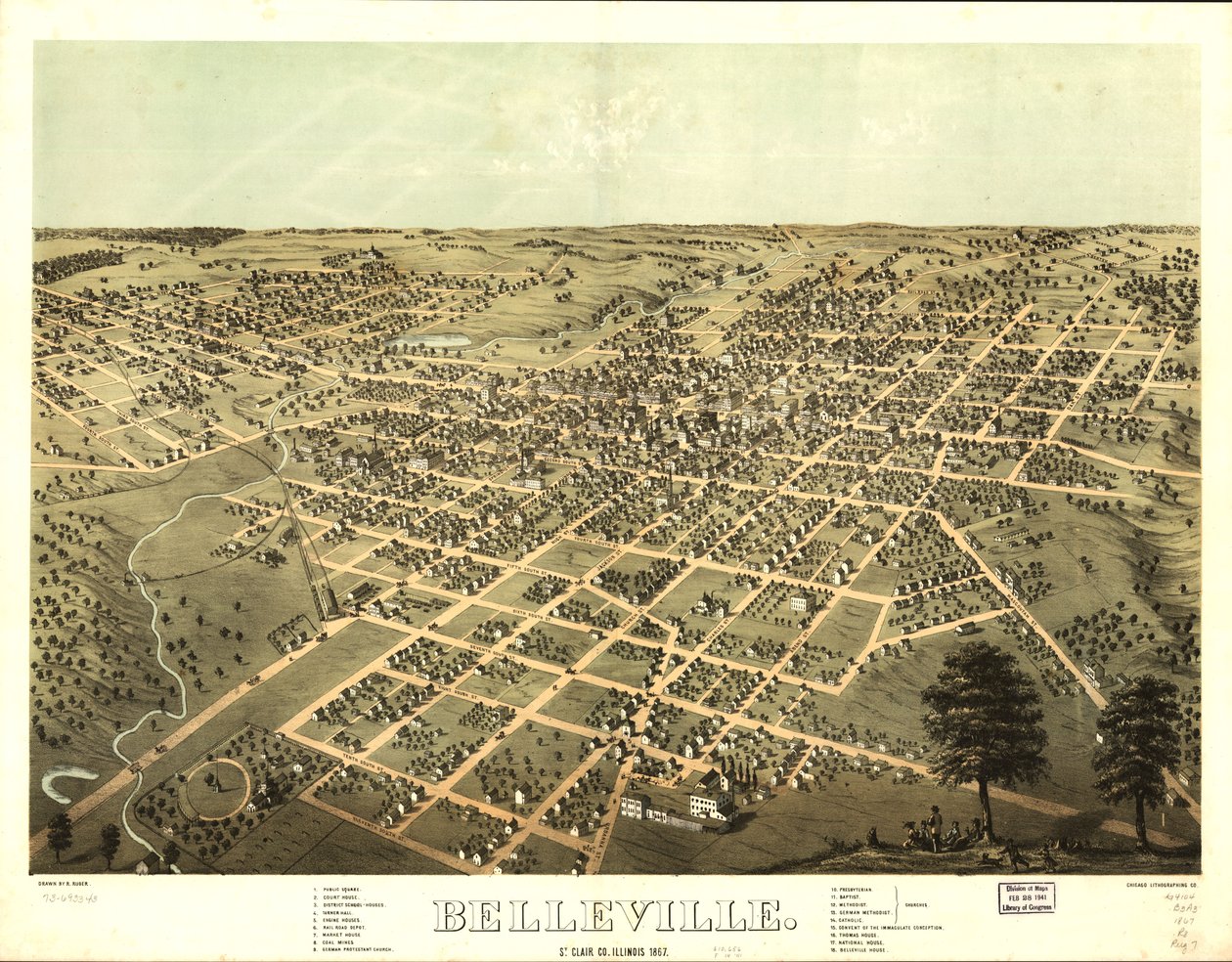 Belleville, St. Clair Co, Illinois 1867. LOC 73693343 da A.; Chicago Lithographing Co. Ruger