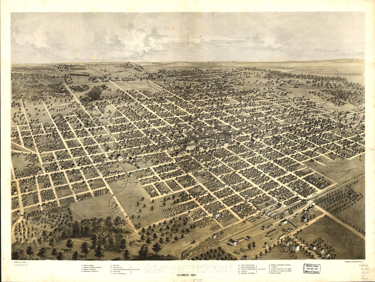 Bloomington, Illinois 1867. LOC 73693345 da A.; Chicago Lithographing Co. Ruger
