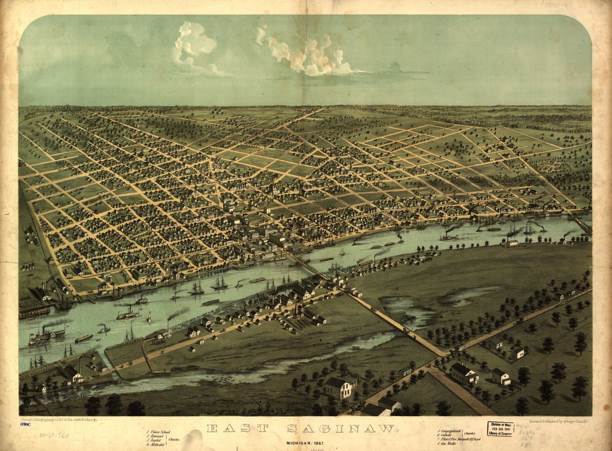 East Saginaw, Michigan, 1867 LOC 80691360 da A.; Chicago Lithographing Co. Ruger