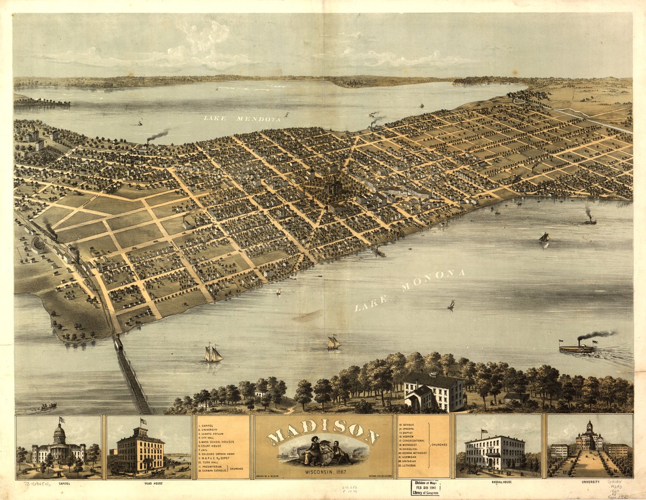Madison, Wisconsin 1867. LOC 73694546 da A.; Chicago Lithographing Co. Ruger