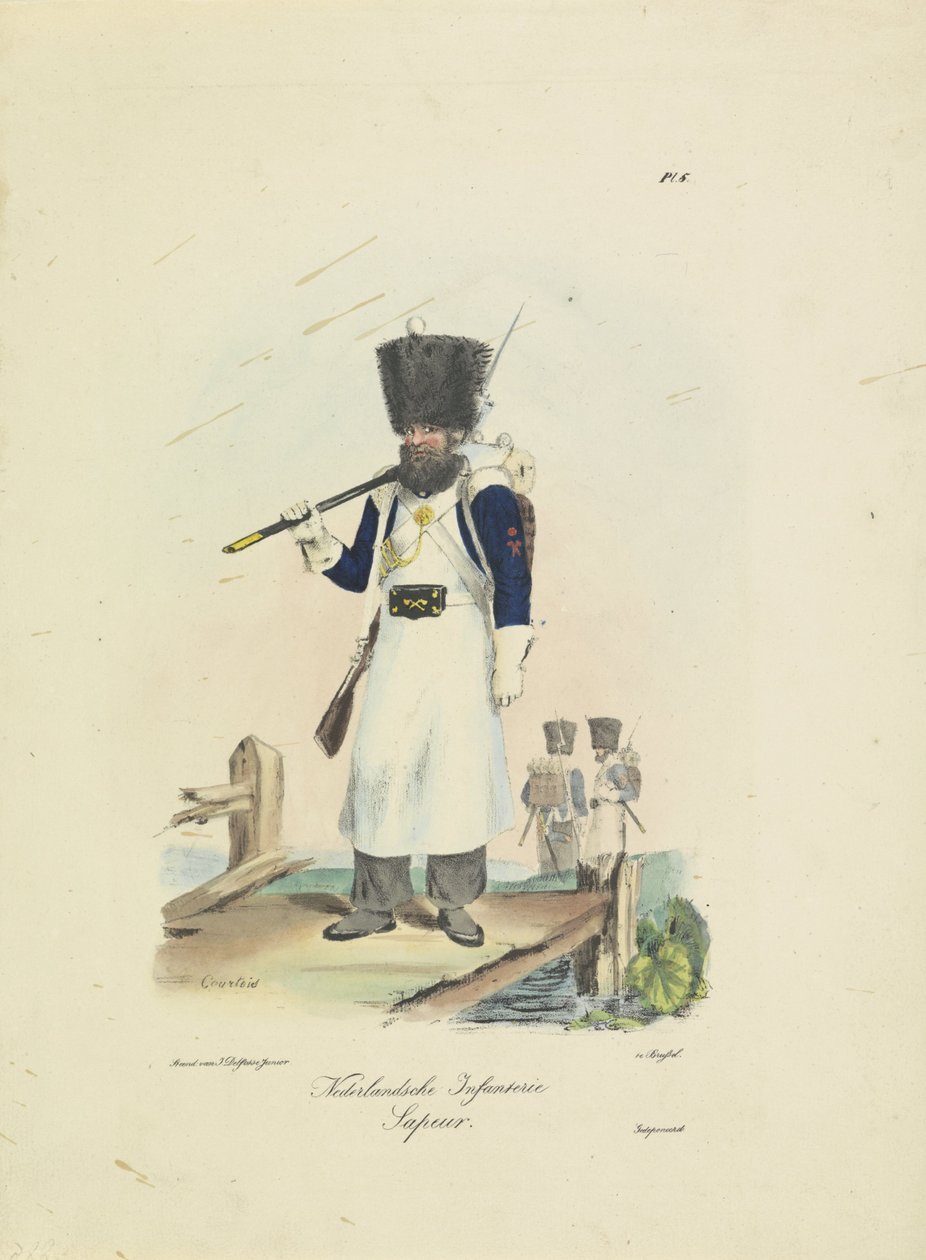 Zappatore, 1820-1825 (Fanteria olandese. Zappatore) (Costumi militari del Regno dei Paesi Bassi. Dedicato a Sua Eccellenza Willem van Bylandt) da A. Courtois