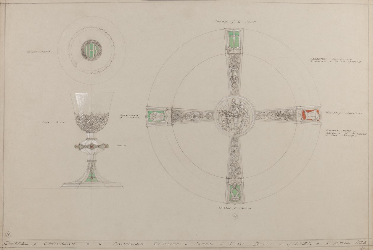 Cappella della Cavalleria: calice, patena e piatto delle elemosine proposti da A. Edward Jones and Co.