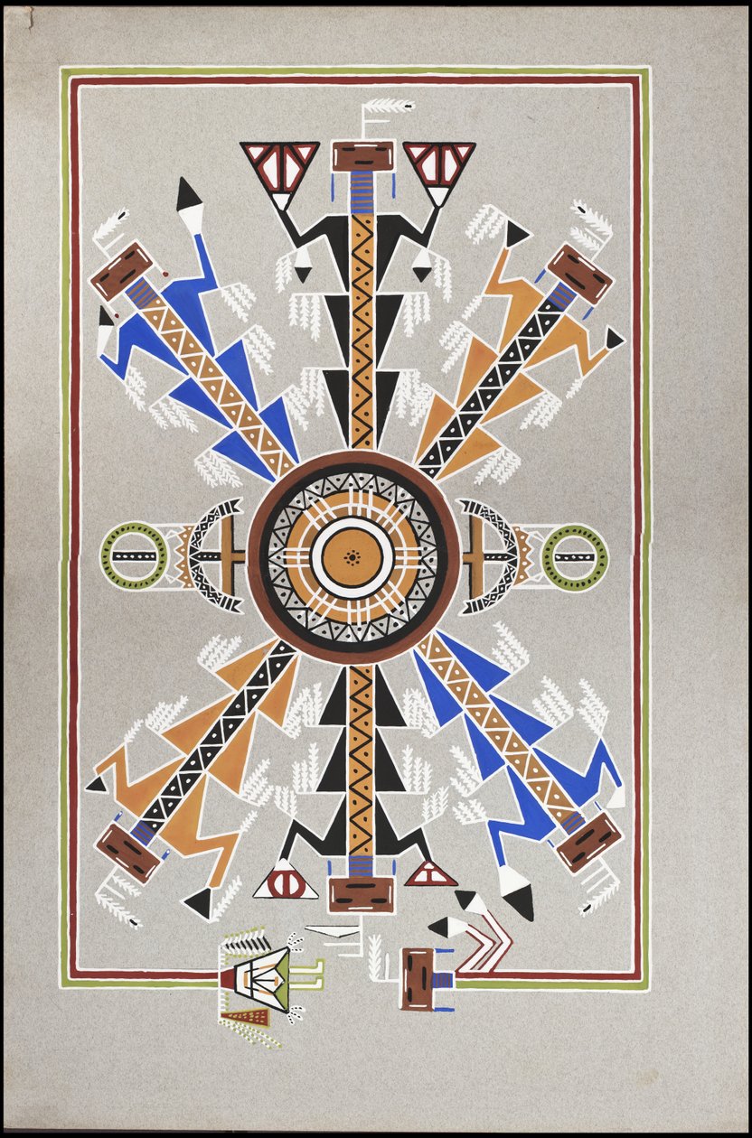 Disegni che raffigurano il luogo di sepoltura di "Cadunce" un "Medicine Man" Chippewa, un dipinto di sabbia Navajo e dipinti su pietra Crow da A. Grossman