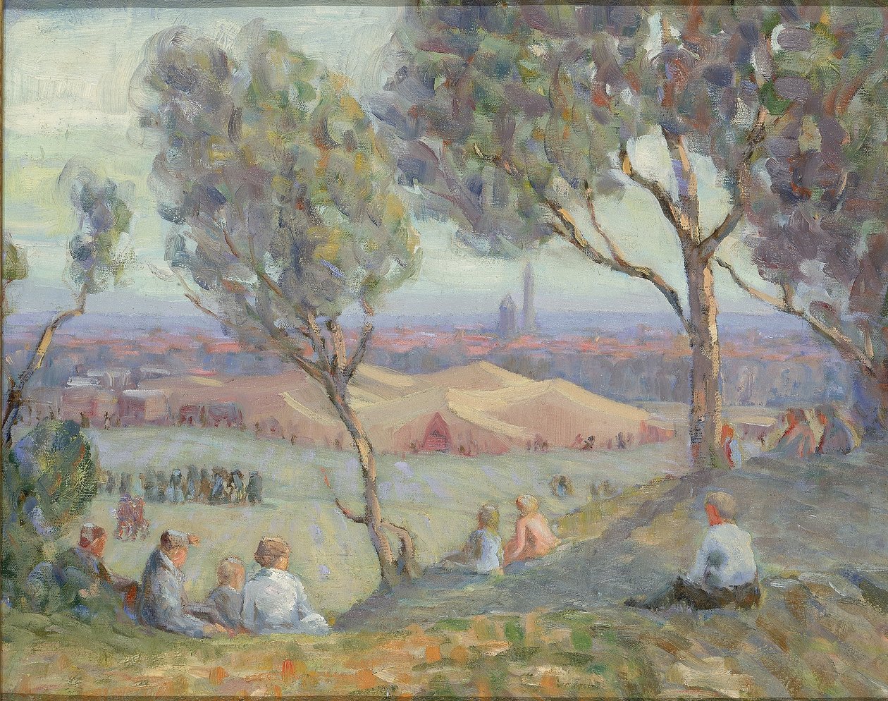 Vista da Arlington Heights, con le tende Chautaqua e il Washington Monument sullo sfondo da A. H. O. Rolle