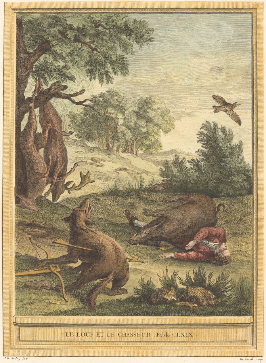 Il lupo e il cacciatore da A. J. de Fehrt after Jean Baptiste Oudry