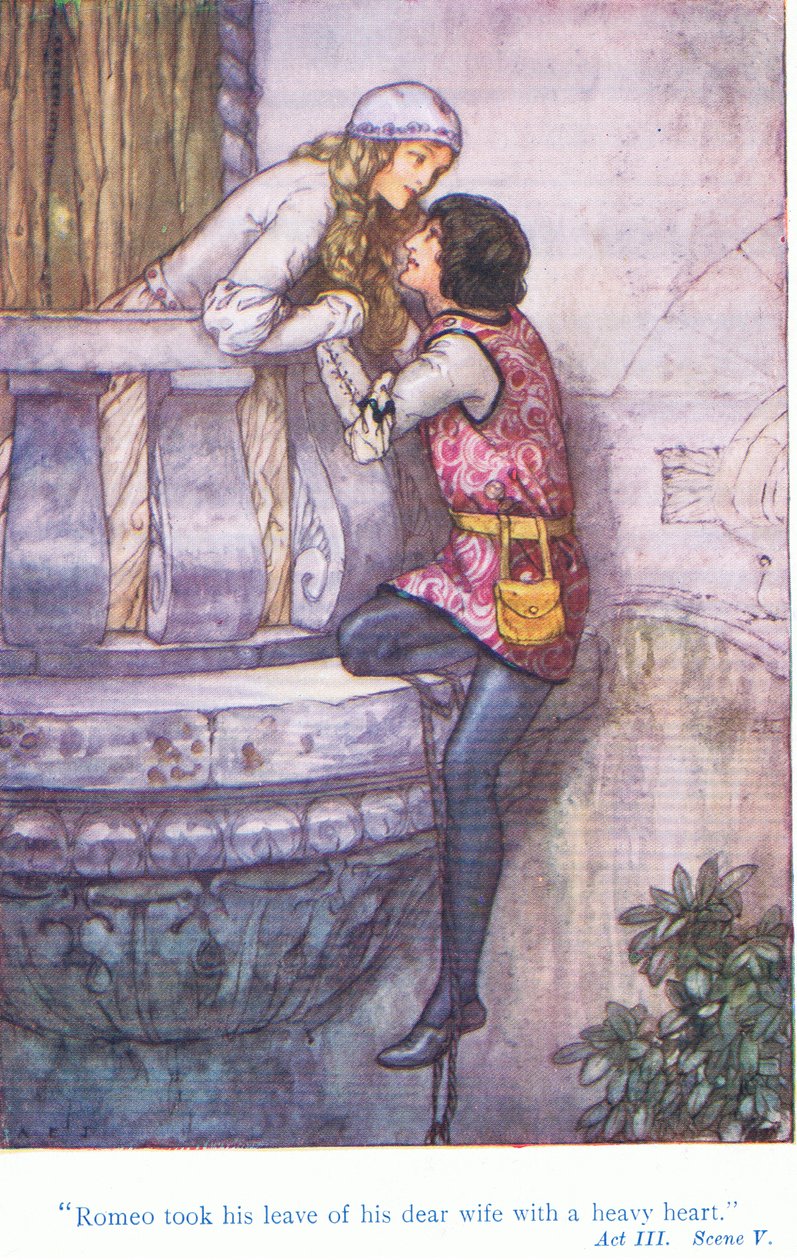 Romeo prese congedo dalla sua cara moglie con il cuore pesante (Romeo e Giulietta), da Tales from Shakespeare pub. da Ward Lock & Co Ltd da A. Jackson