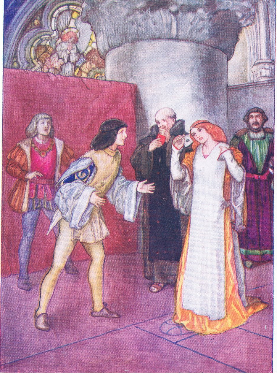 Togliendosi la maschera, la signora sconosciuta si rivelò non essere una nipote (come era stato presentato) dalla stessa eroina (Molto rumore per nulla), da Tales from Shakespeare pub. da Ward Lock & Co Ltd da A. Jackson
