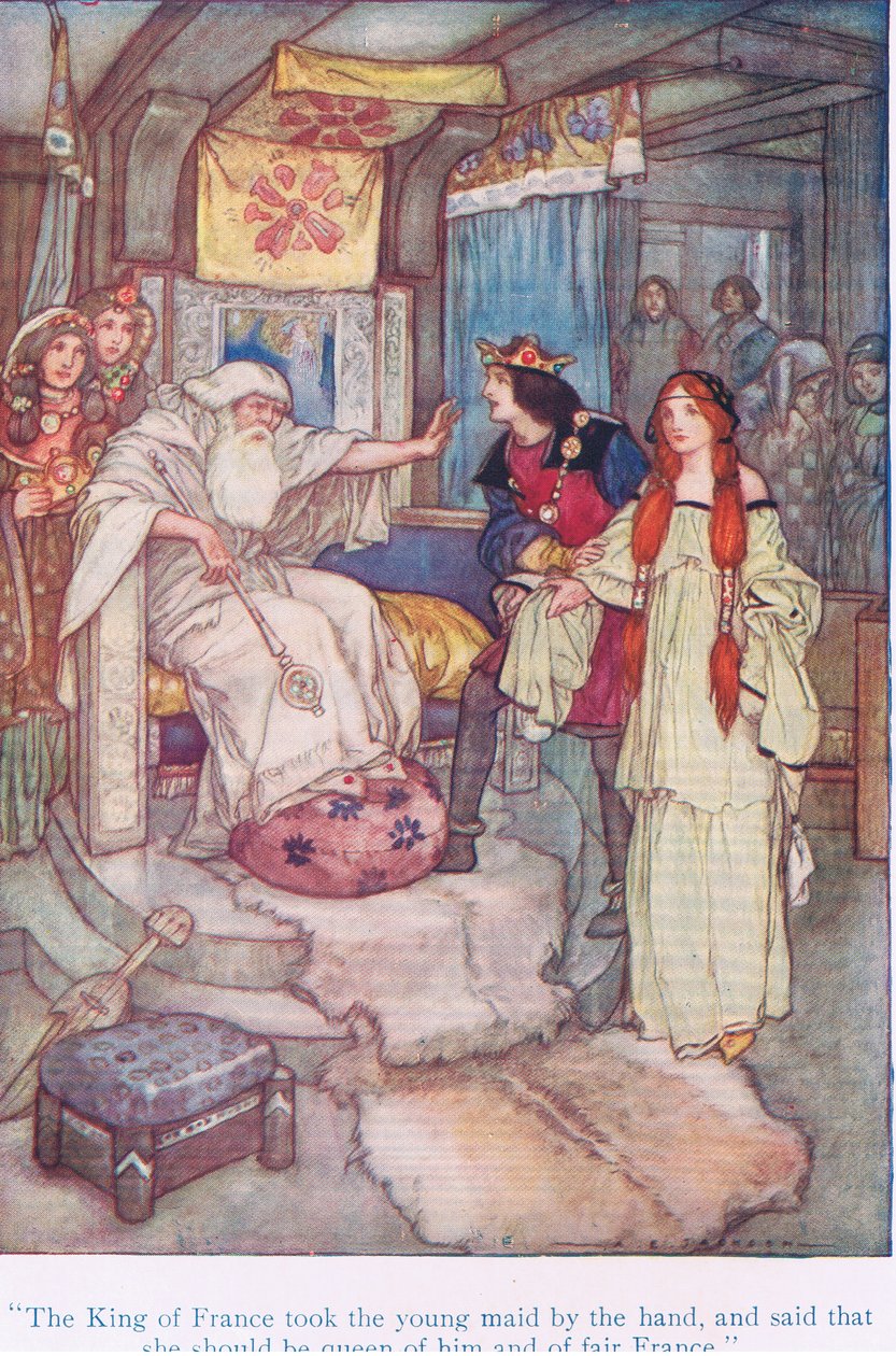 Il re di Francia prese la giovane fanciulla per mano e disse che sarebbe stata regina di lui e della bella Francia (Re Lear), da Racconti da Shakespeare pub. da Ward Lock & Co Ltd da A. Jackson