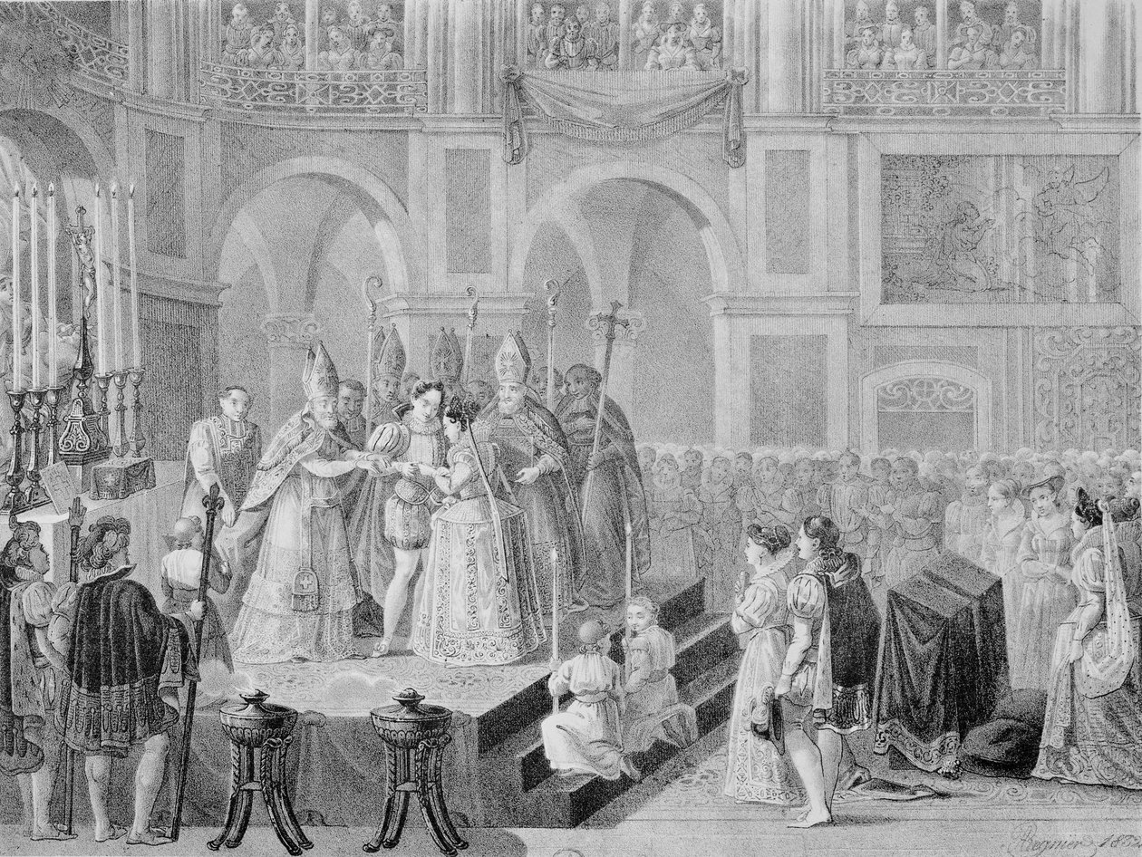 Il matrimonio di Enrico III (1553-1610) e Margherita di Francia (1553-1615) nel 1572, 1832 da A. Regnier
