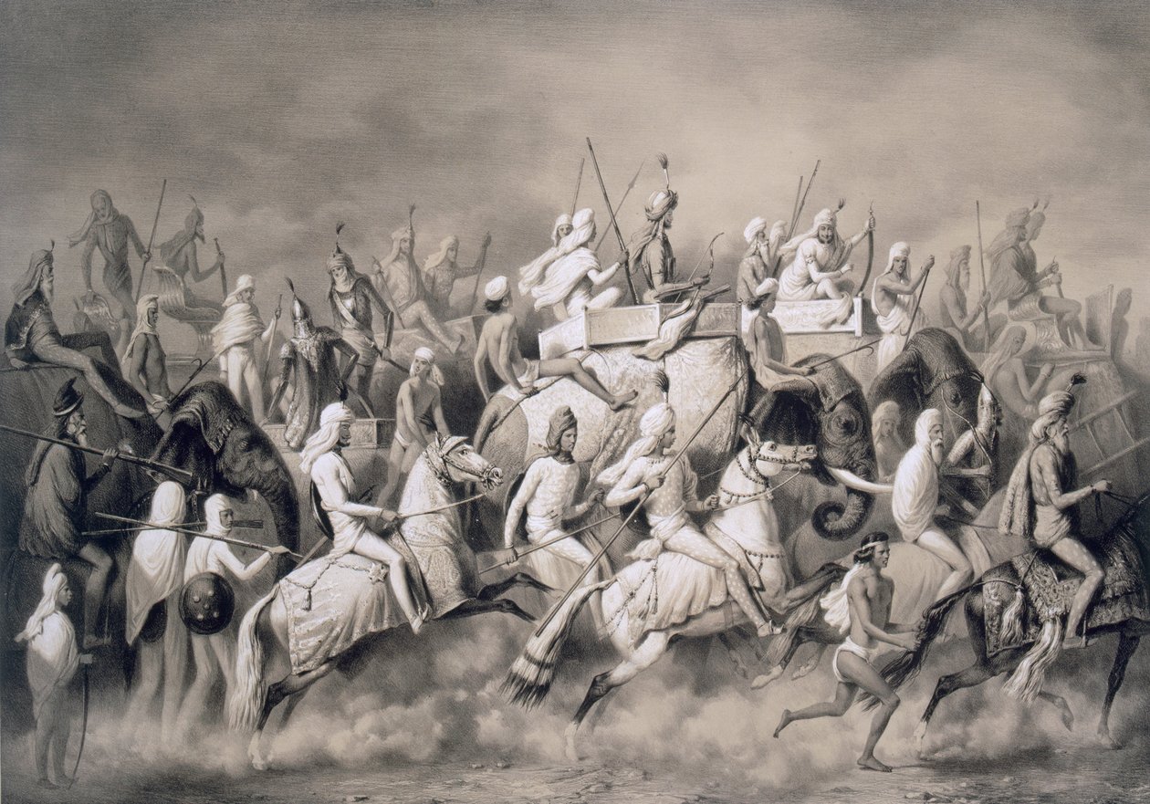 Chir Singh, Maharajah dei Sikh e re del Punjab con il suo seguito a caccia vicino a Lahore da A. Soltykoff