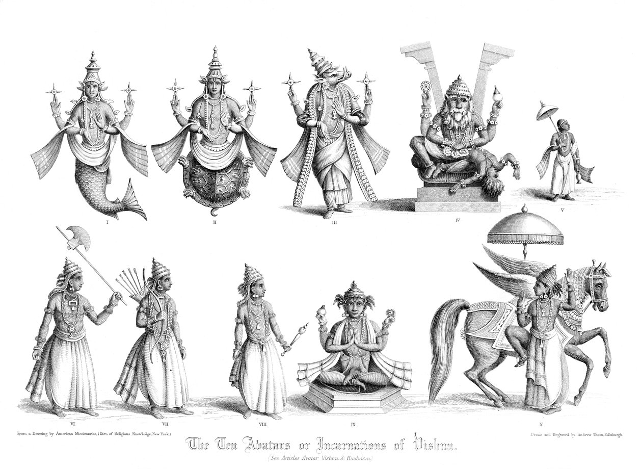 I dieci avatara o incarnazioni di Vishnu da A. Thom