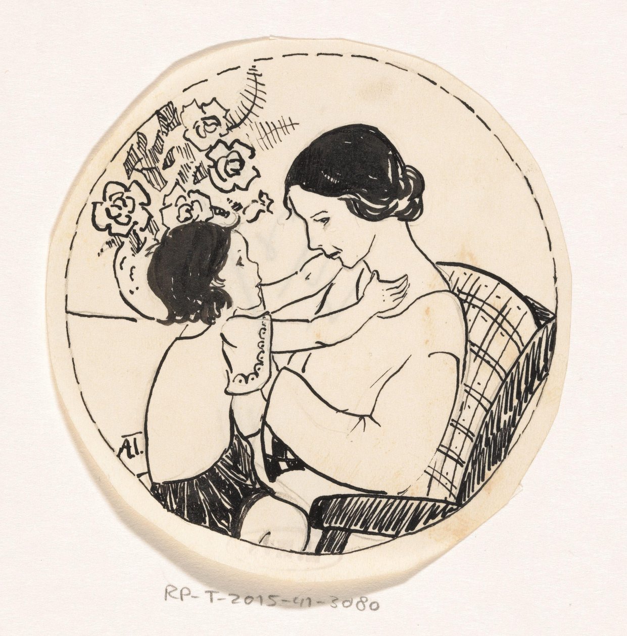 Bambina in grembo alla madre da A. Tinbergen (signed by artist)