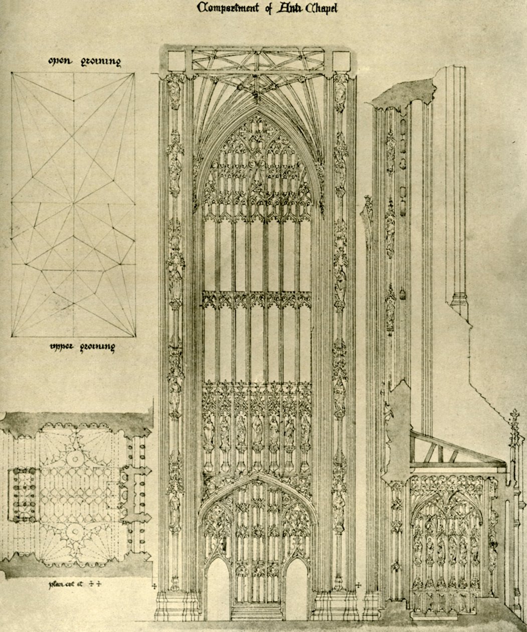Disegno architettonico: compartimento della Cappella Anti, 1833-1834, 1906 da A. W. N. Pugin