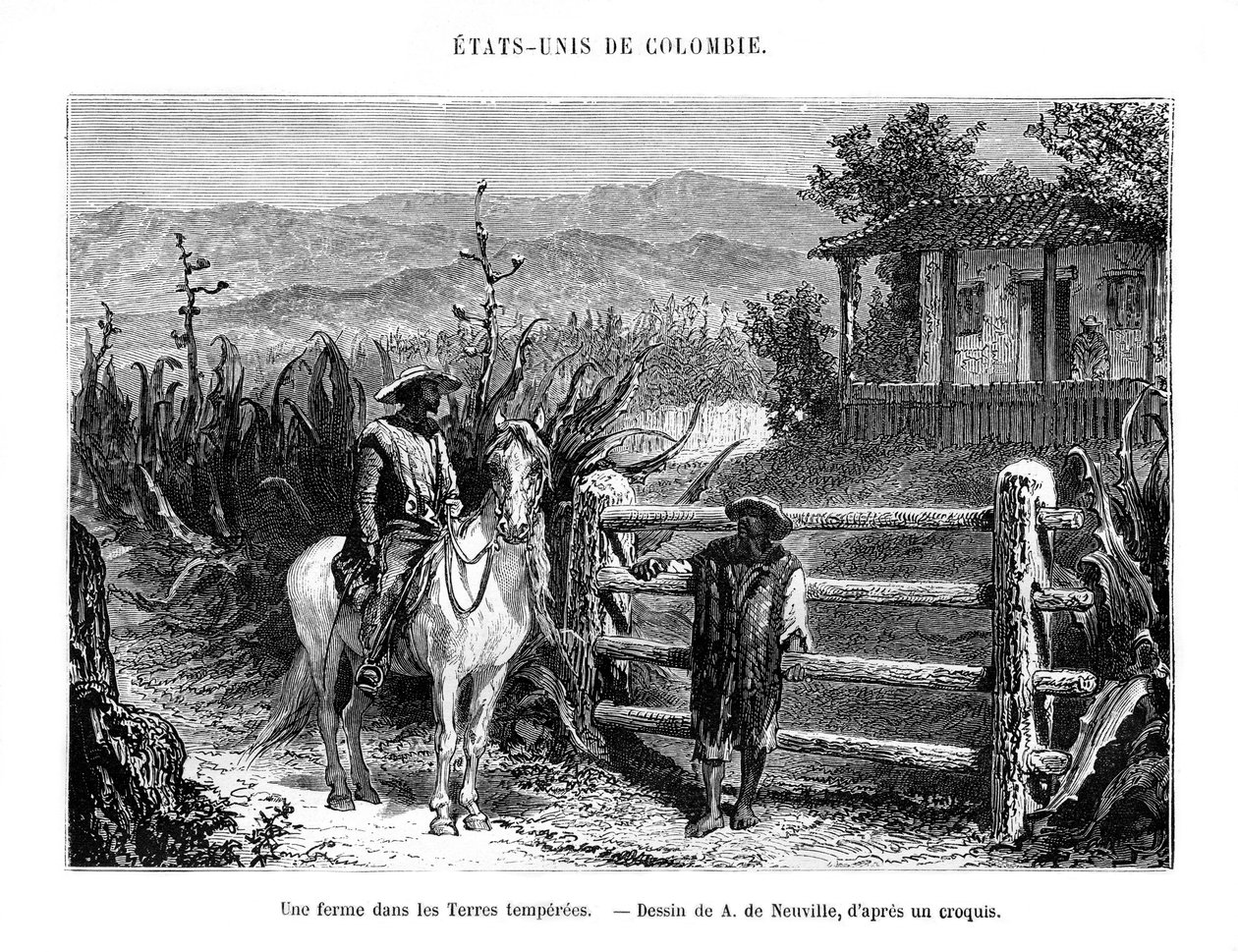 Una fattoria, Colombia, Sud America, 19° secolo da A. de Neuville