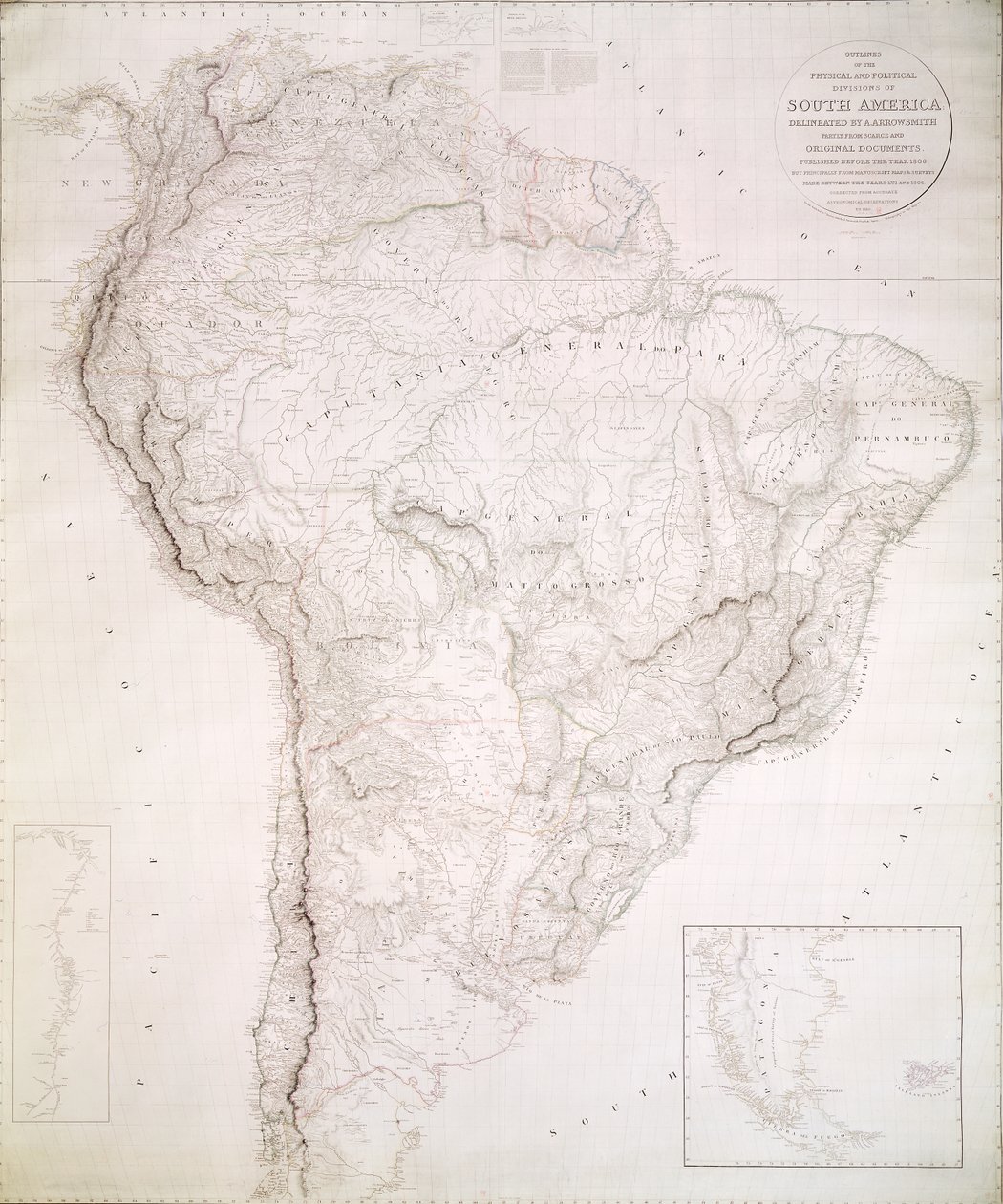Contorni delle divisioni fisiche e politiche del Sud America, 1810 da Aaron Arrowsmith
