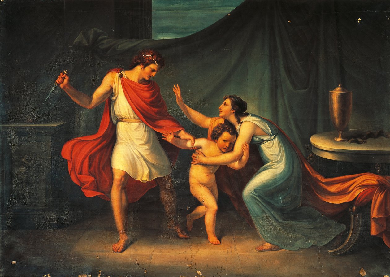 Pirro minaccia la vita del piccolo Astianatte da Abbondio Bagutti