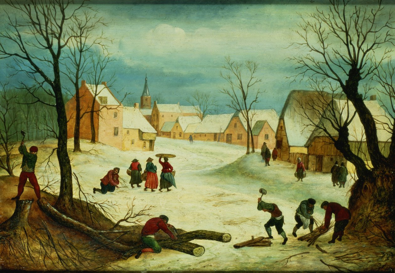 Paesaggio invernale con contadini che tagliano legna da Abel Grimmer or Grimer