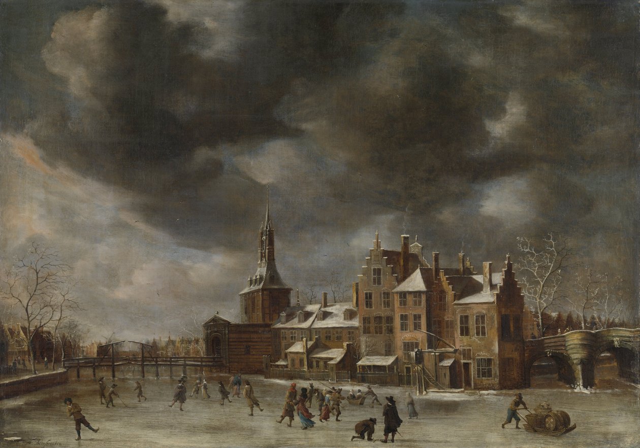 La Blauwpoort a Leida in inverno da Jan Abrahamsz. Beerstraten