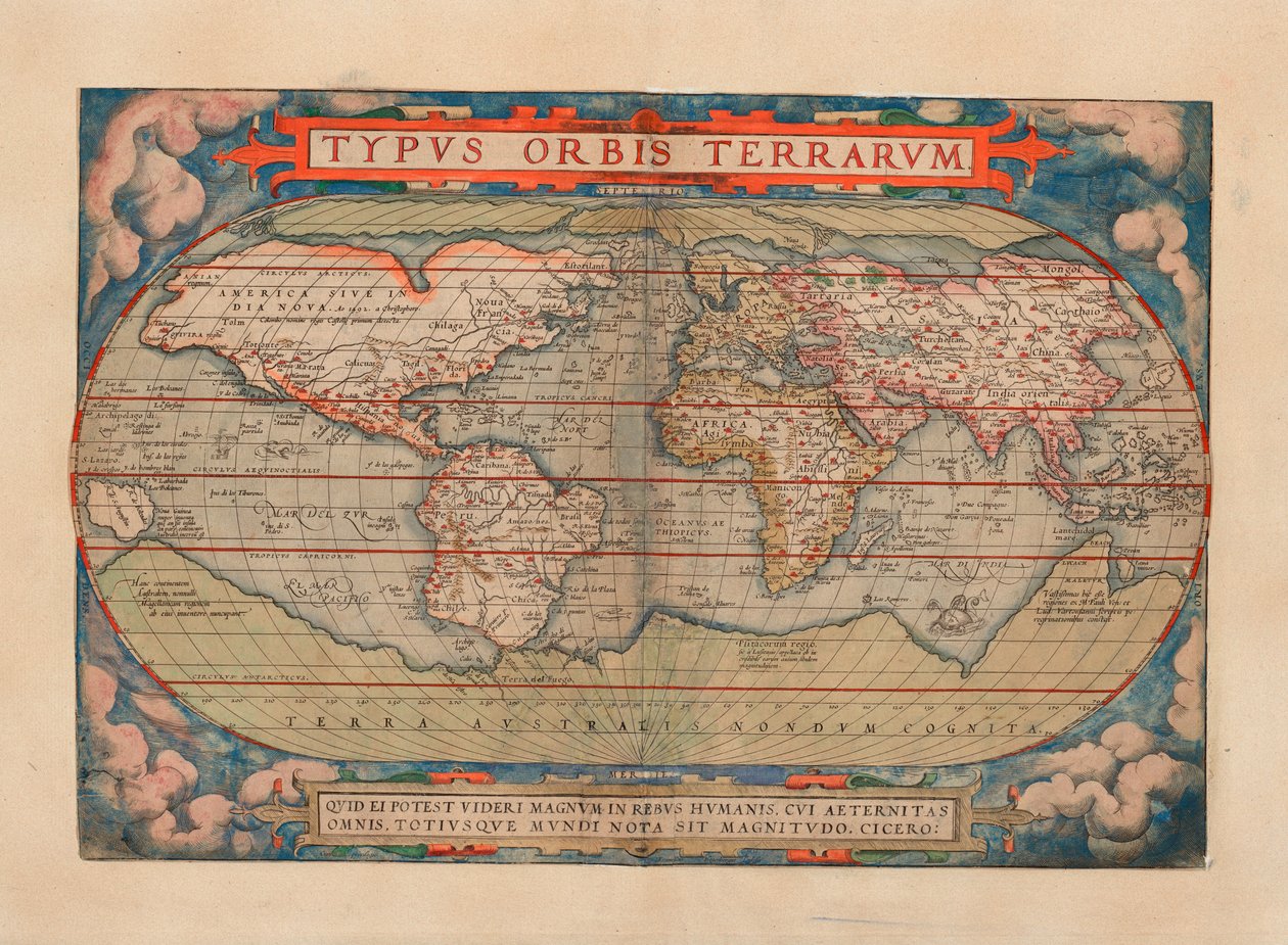 La mappa è stata pubblicata nel (1579) e mostra una mappa del mondo da Abraham Ortelius