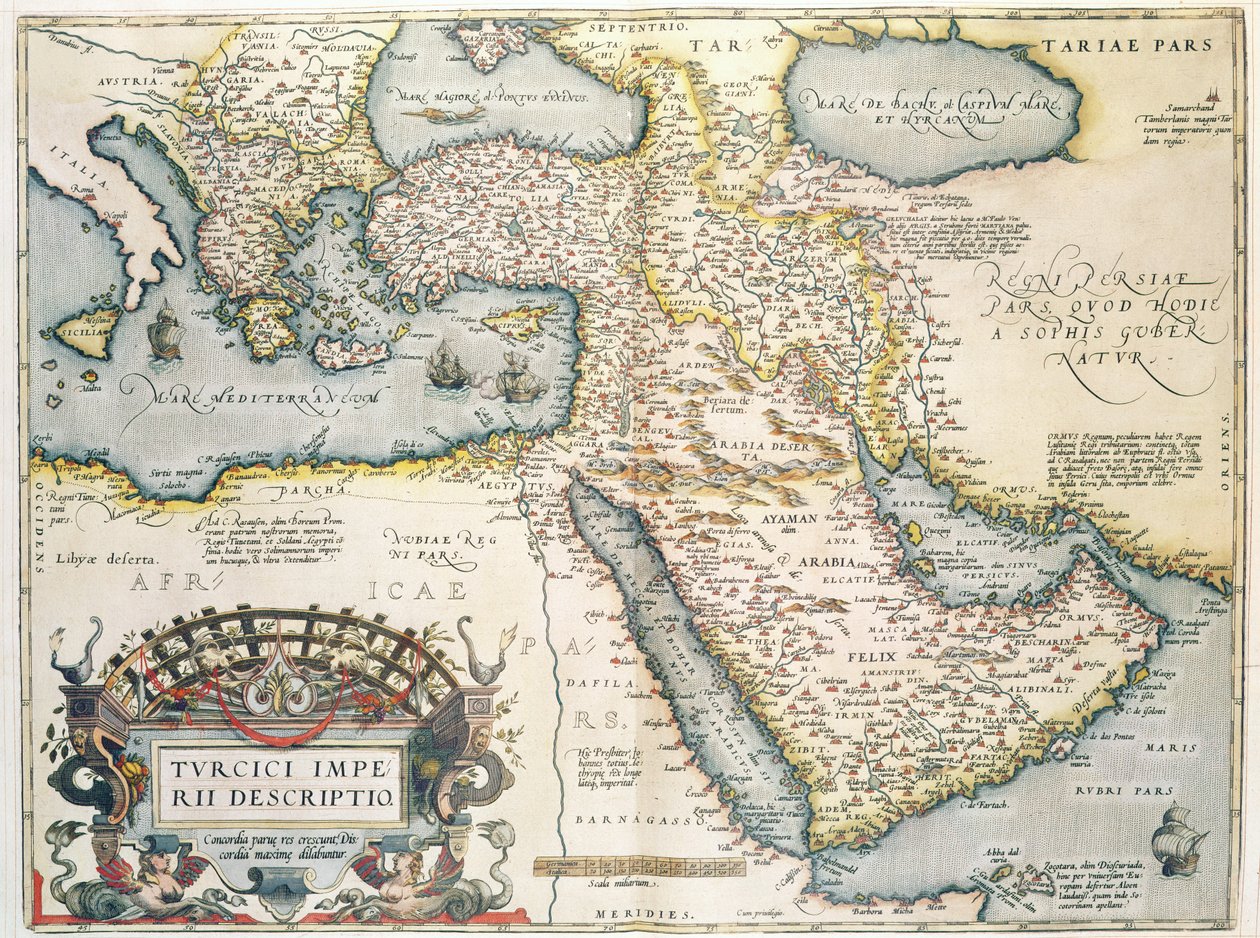 Mappa del Medio Oriente, da Theatrvm Orbis Terrarvm, 1570 (incisione colorata a mano) da Abraham Ortelius