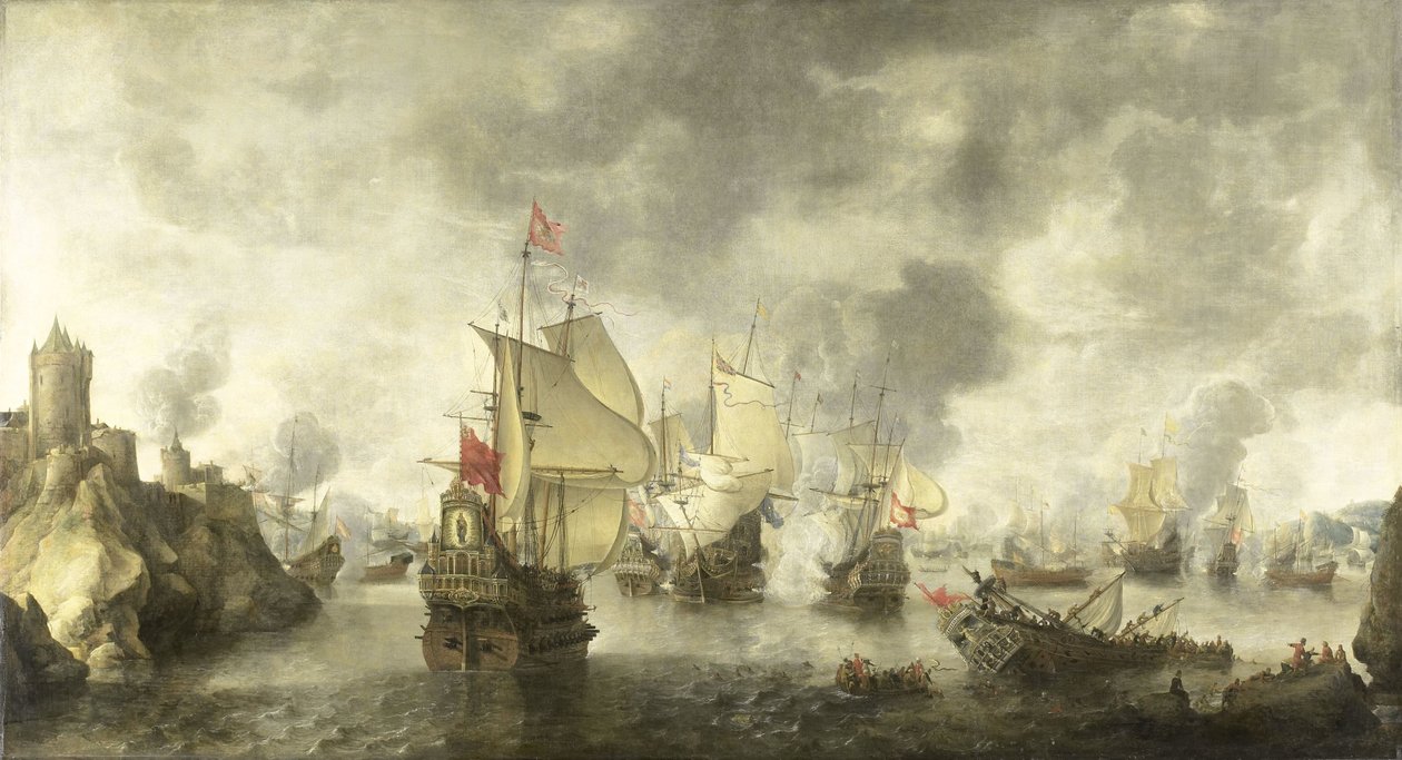 Battaglia delle flotte combinate veneziane e olandesi contro i turchi nella baia di Foya, 1649 da Abraham Beerstraten
