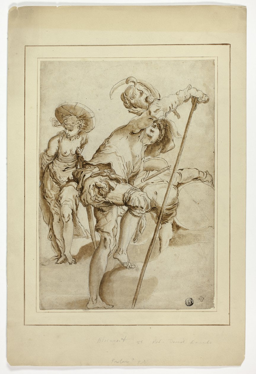 Un soldato in piedi, una donna in piedi e un tamburino in piedi da Abraham Bloemaert