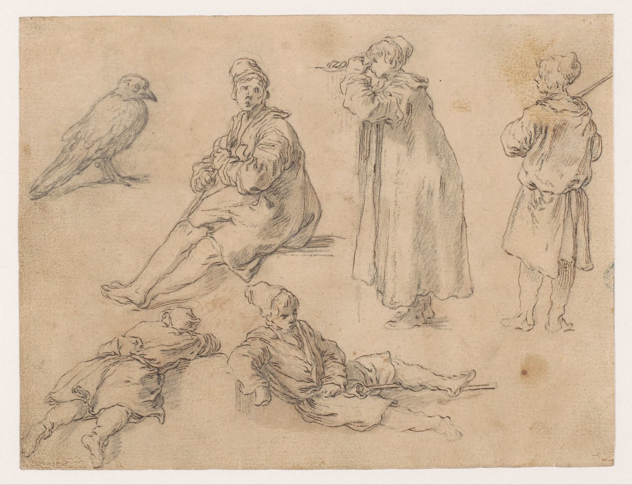 Un ragazzo seduto e due ragazzi in piedi da Abraham Bloemaert