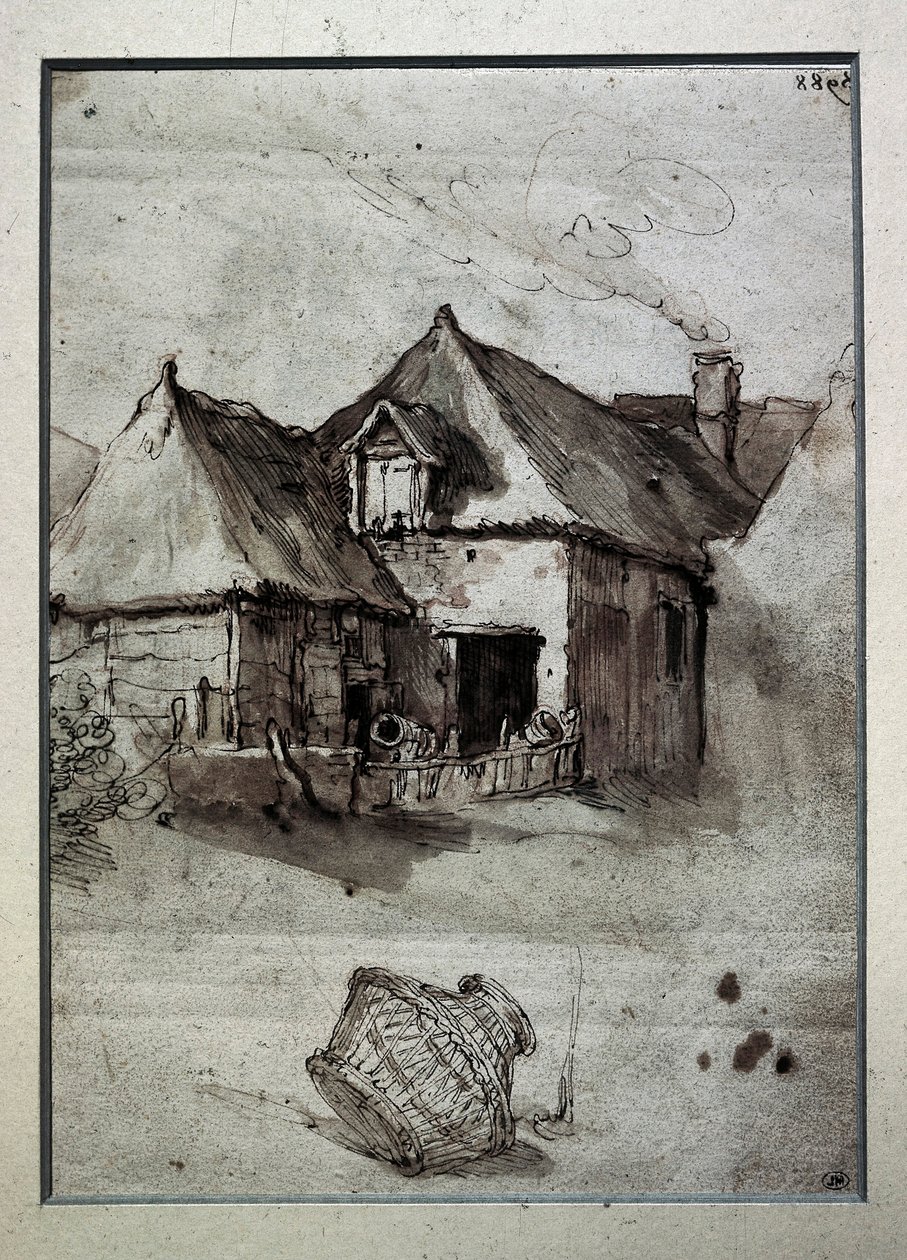 Capanna con cesto di vimini, fine 16°-inizio 17° secolo (incisione) da Abraham Bloemaert