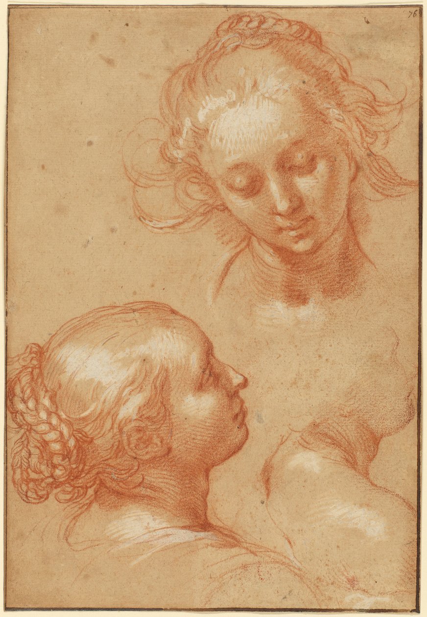 Tre studi di donne (recto); quattro studi di mani e una controprova di un giovane inginocchiato (verso) da Abraham Bloemaert