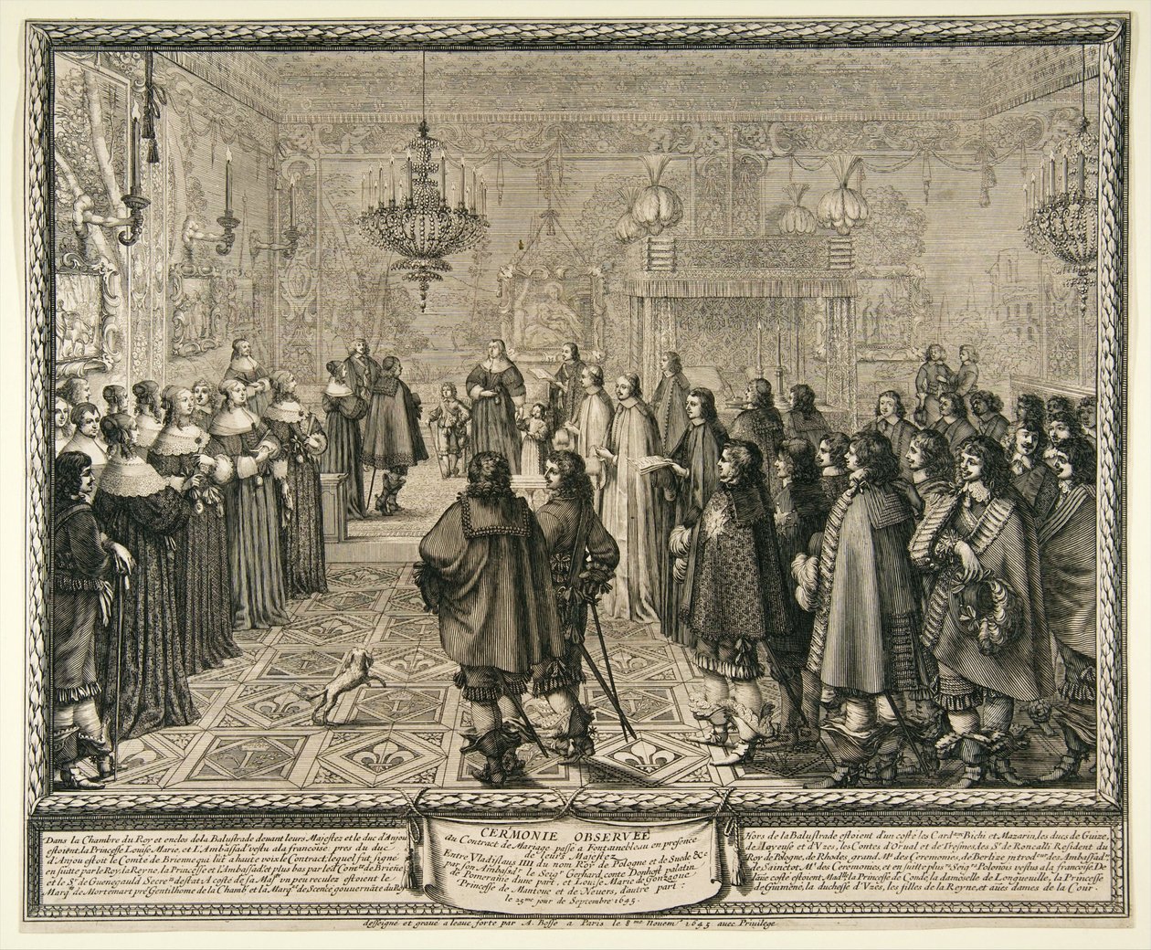 Cerimonia di approvazione del contratto di matrimonio tra Władysław IV e Maria Luisa Gonzaga a Fontainebleau. da Abraham Bosse