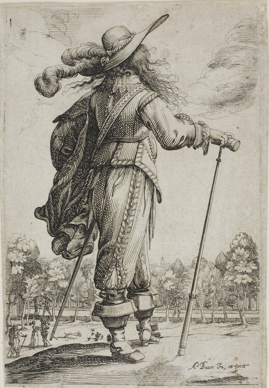 Uomo con bastone, visto da dietro, dal Giardino della Nobiltà Francese da Abraham Bosse