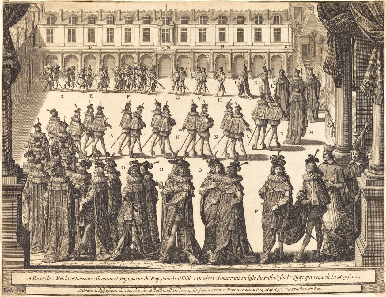 Marcia del Re e dei Cavalieri dello Spirito Santo nel Cortile di Fontainebleau da Abraham Bosse