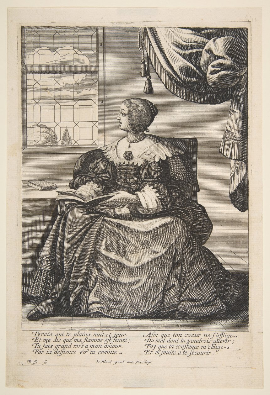 Donna seduta che tiene un libro e canta, metà-fine XVII secolo da Abraham Bosse