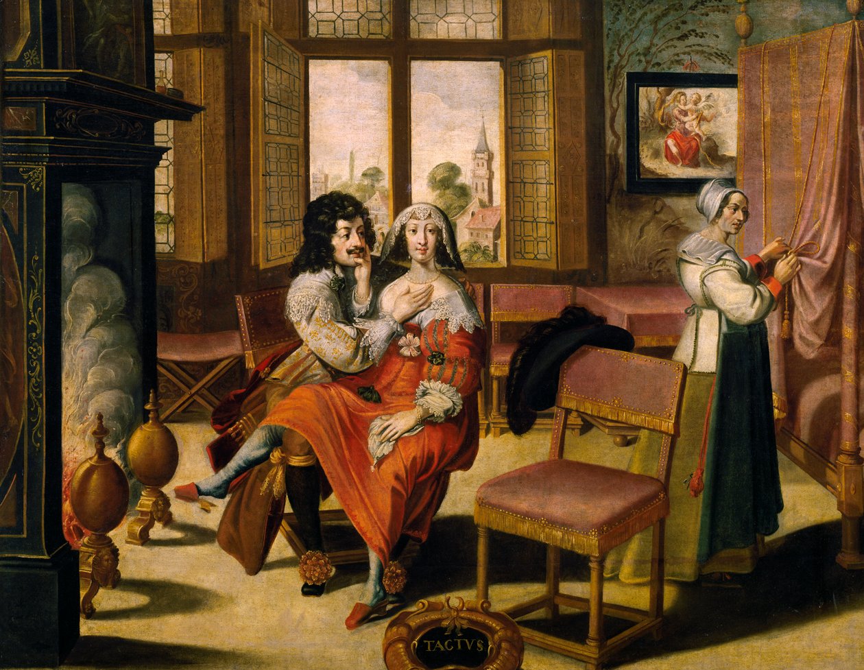 Il senso del tatto, ca 1635, di Abraham Bosse (1604-1676), dopo un dipinto da una serie di 5 di un artista sconosciuto, Francia da Abraham Bosse