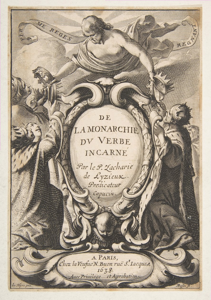 Pagina del titolo: De la Monarchie du Verbe incarné, 1638 da Abraham Bosse