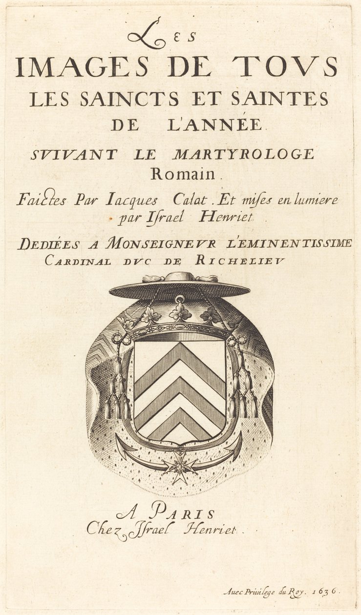 Pagina del titolo per "Il calendario dei santi" di Callot da Abraham Bosse