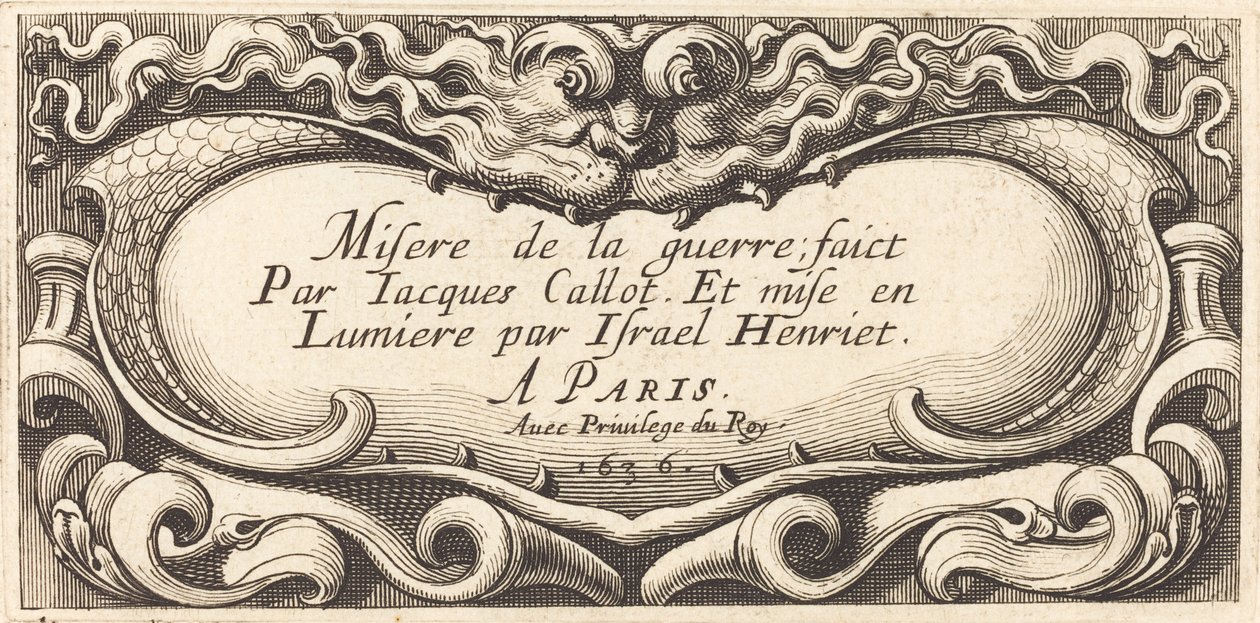 Pagina del titolo per "Le piccole miserie della guerra" di Callot da Abraham Bosse