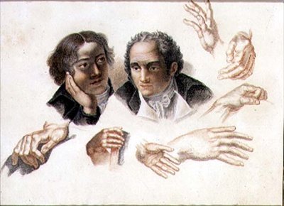 Studi di due teste e mani di gentiluomini da Abraham Constantin