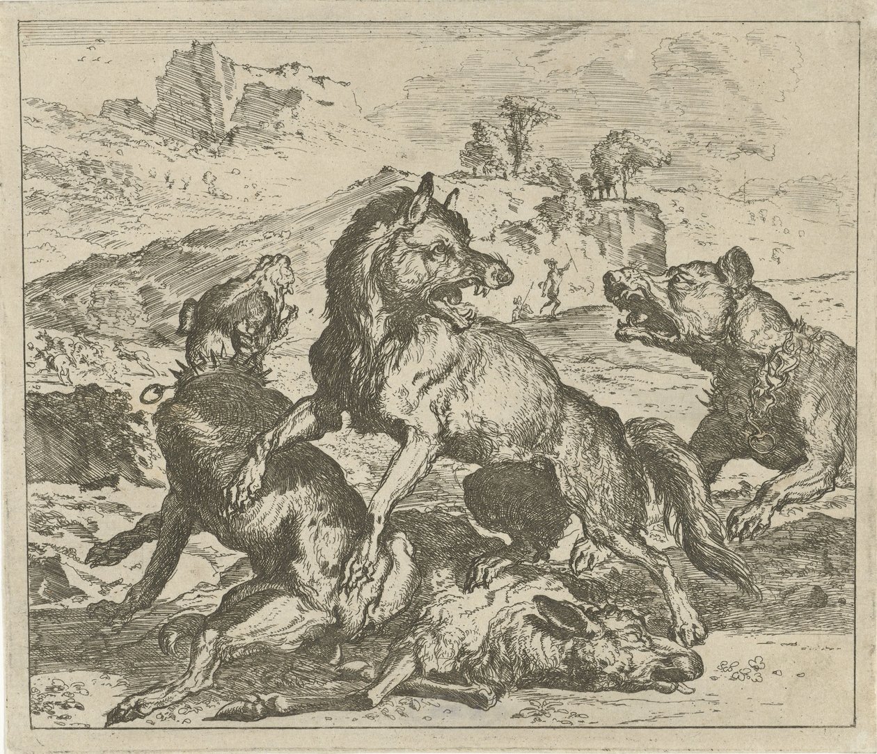 Lupo attaccato da cani da Abraham Danielsz. Hondius