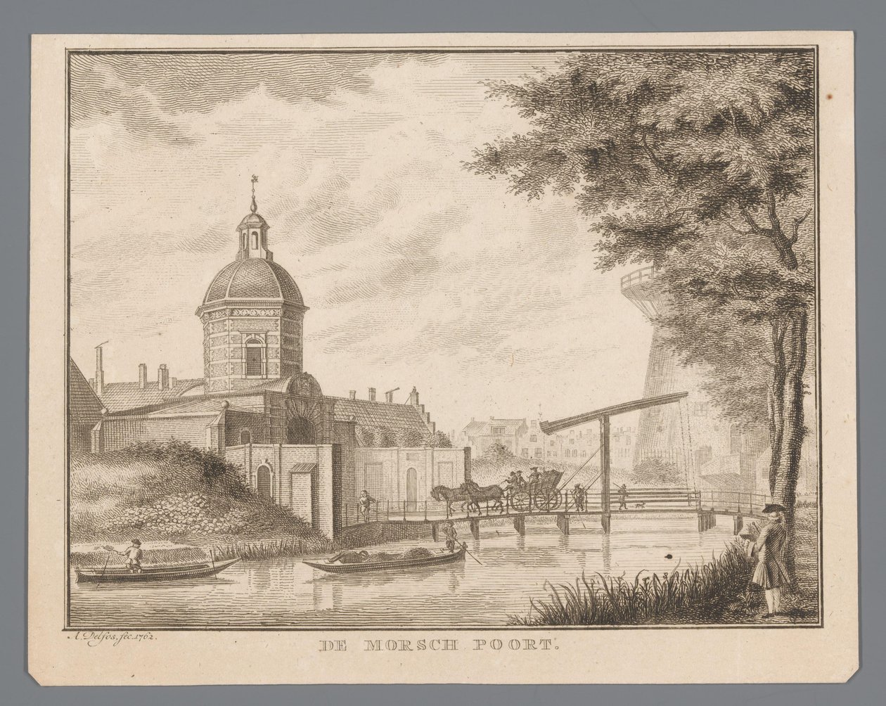 Veduta della Morspoort a Leida da Abraham Delfos