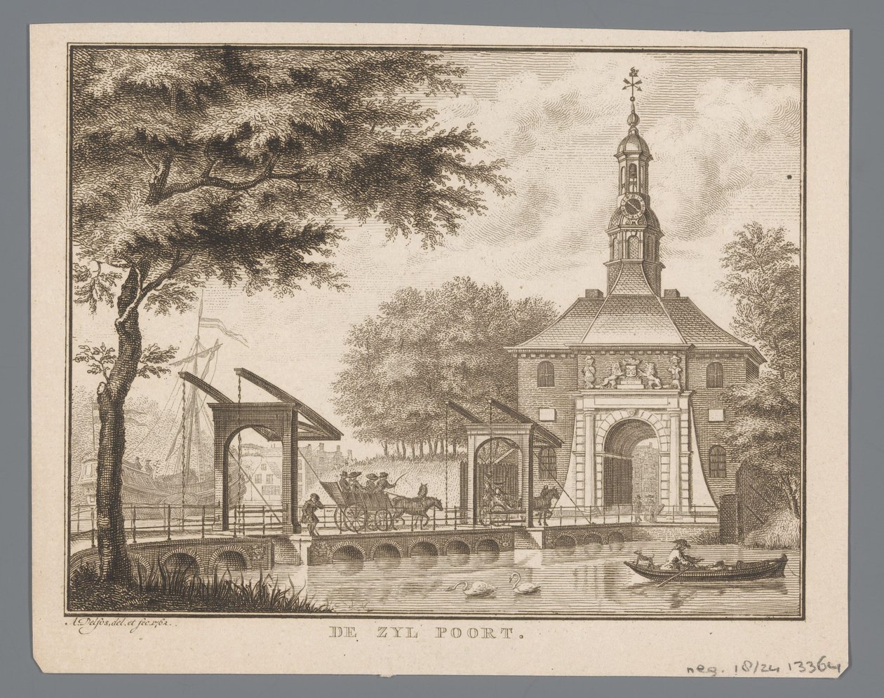 Vista della Zijlpoort a Leida (De Zyl Poort) da Abraham Delfos