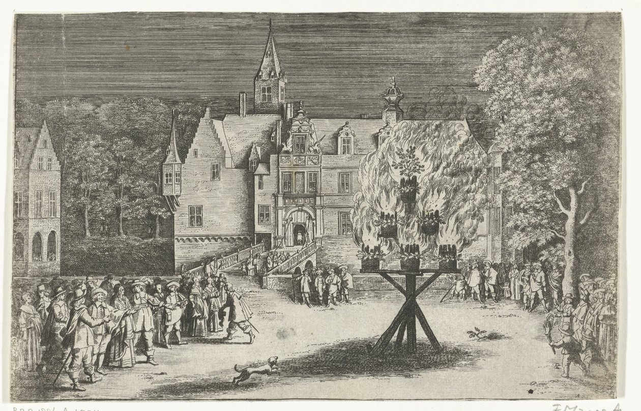 Falò durante la visita della principessa Maria Henrietta con il principe Guglielmo III a Breda, 1653 da Abraham Dircksz. Santvoort