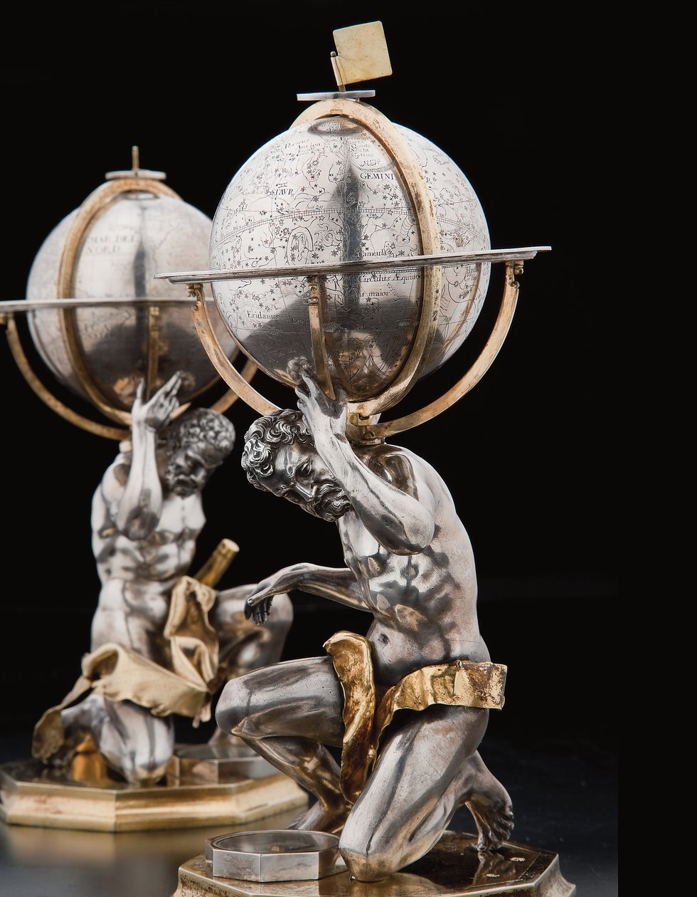 Due globi terrestri e celesti eccezionali, sostenuti da Ercole e Atlante, Augusta, 1697-99 da Abraham Drentwett