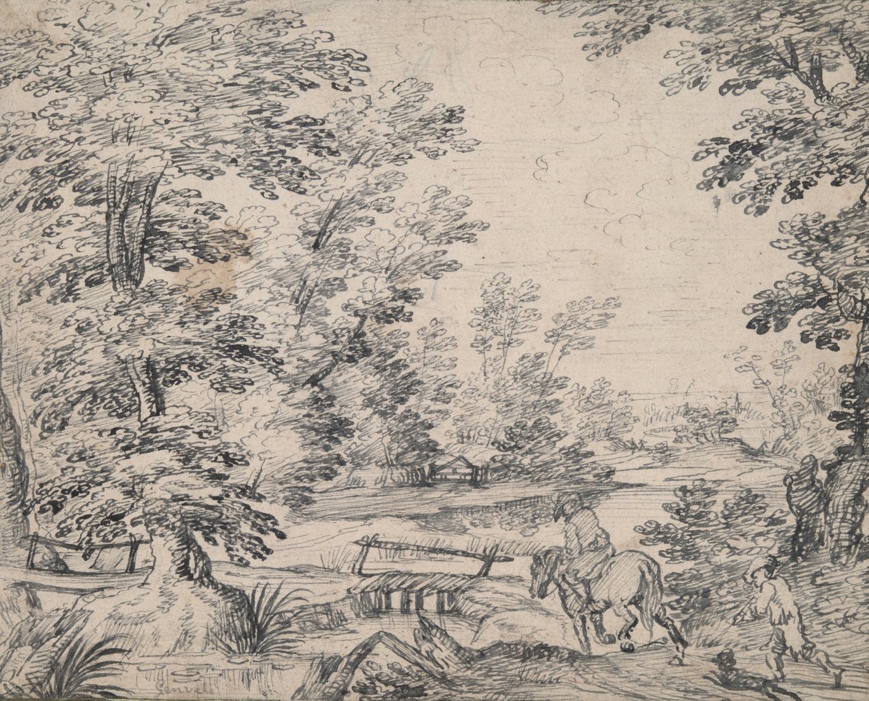 Paesaggio con uomo a cavallo da Abraham Genoels