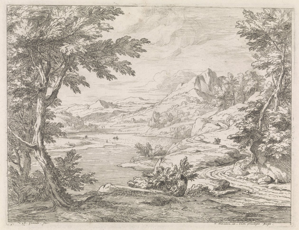Paesaggio fluviale con una strada da Abraham Genoels